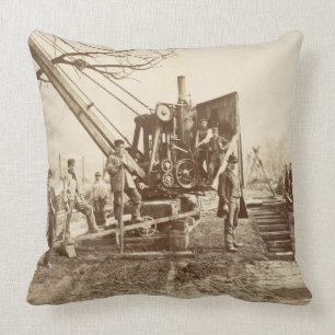Coussin Une grue de vapeur en fonction pendant le bâtimen
