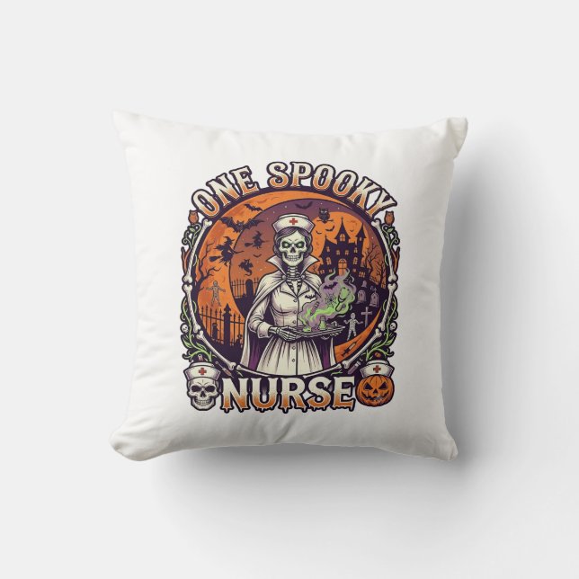 Coussin Une infirmière effrayante Halloween squelette poti (Recto)