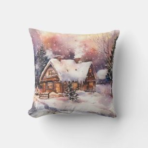 Coussin Une maisonnette confortable en hiver