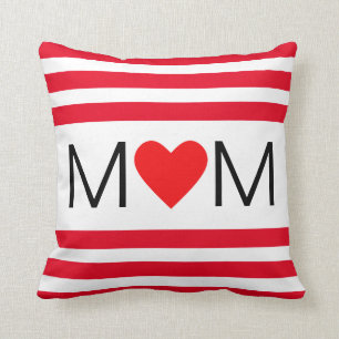 Coussin Une mère du coeur moderne en rouge et blanc rayé