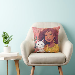 Coussin Une mignonne fille de dessin animé dans une robe J