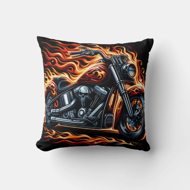 Coussin Une motocyclette flamboyante au coucher du soleil (Recto)