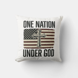 Coussin Une nation sous Dieu Croix patriotique