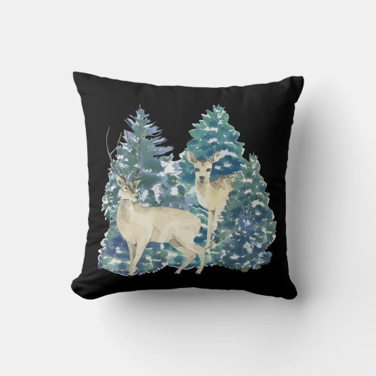 Coussin Une Paire De Cerfs Dans La Forêt D'Hiver (Recto)