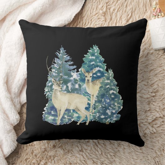 Coussin Une Paire De Cerfs Dans La Forêt D'Hiver (Couverture)