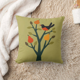 Coussin Une Perdrix Dans Un Pochoir D'arbre De Poire Rétro