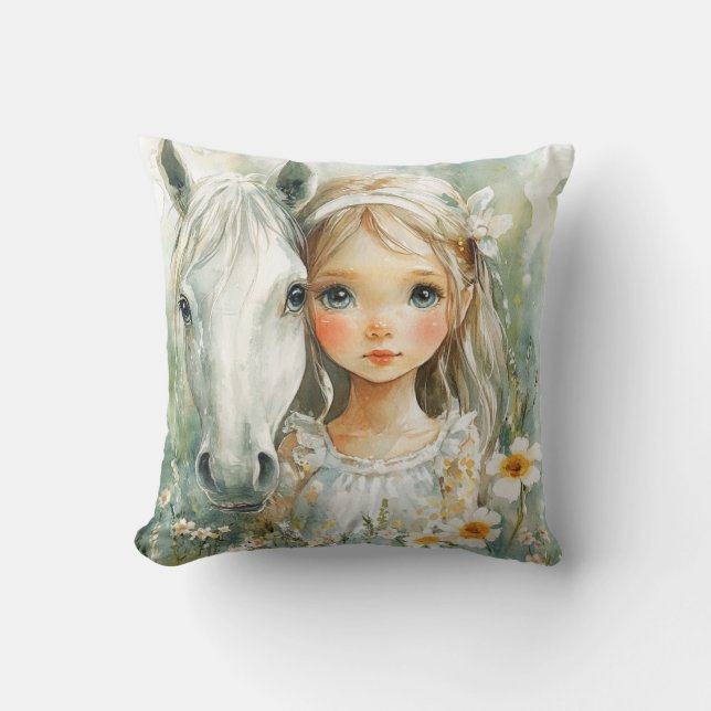 Coussin Une petite fille avec un cheval (Recto)