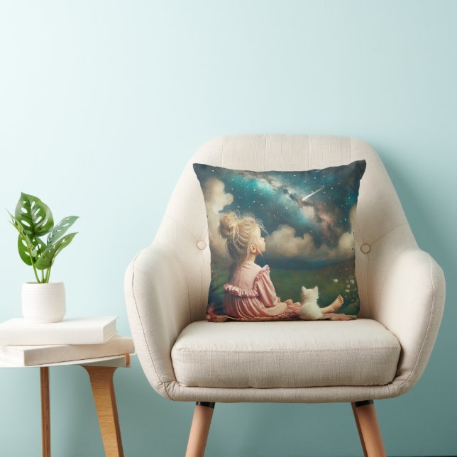 Coussin Une petite fille regarde une étoile filante (Chaise)