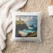 Coussin Une plage avec phare (Couverture)