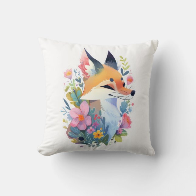 Coussin Une scène fantaisiste d'un renard mignon dans les  (Recto)