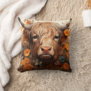 Coussin Une série de vaches des Highlands florales Design