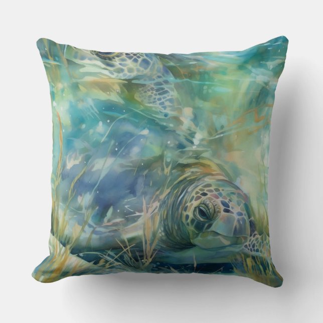 Coussin Une tortue de mer nager sous l'eau (Recto)
