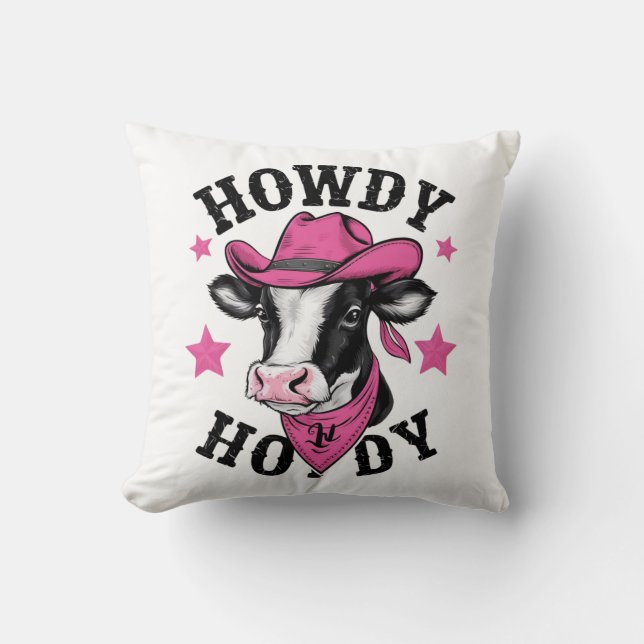 Coussin Une vache portant un cow-boy rose vif (Recto)