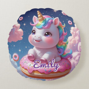 Coussin Unicorn de Donut rond - Nom modifiable