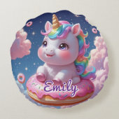 Coussin Unicorn de Donut rond - Nom modifiable (Dos)