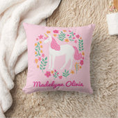 Coussin Unicorn Flowers Cute Pink Personalized (Couverture)