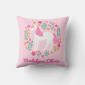 Coussin Unicorn Flowers Cute Pink Personalized (Verso)