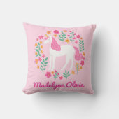 Coussin Unicorn Flowers Cute Pink Personalized (Recto)