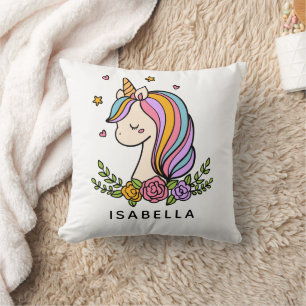 Coussin Unicorn mignon Whimsical Girl Nom personnalisé