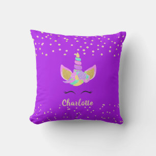 Coussin Unicorn Nom Nursery Kids Décor Chambre Violet