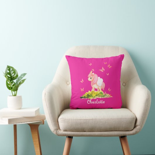 Coussin Unicorn Nom Nursery Kids Décor Salle Rose (Chaise)