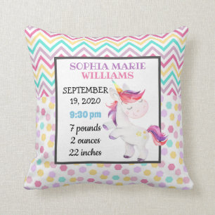 Coussin Unicorn Pastel Birth Stats Baby Faire-part Girl