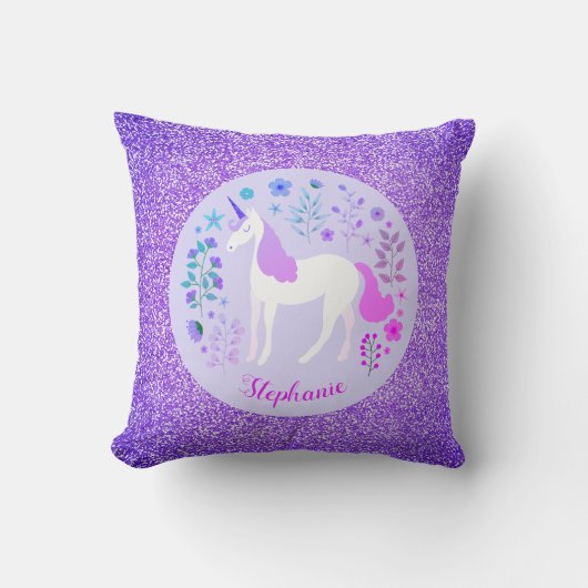 Coussin Unicorn Purple Parties scintillant Nom personnalis (Recto)