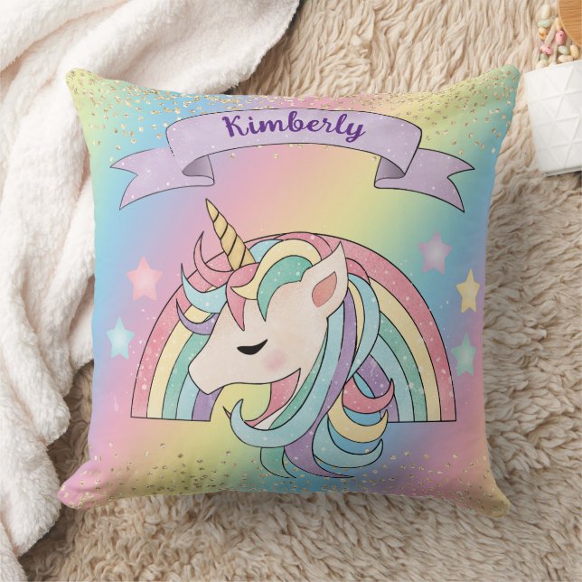 Coussin Unicorn & Sparkly Rainbow Gold Parties scintillant (Couverture)