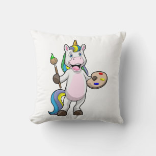 Coussin Unicorne à la peinture avec pinceau et couleur