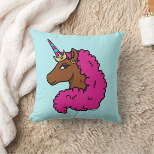 Coussin Unicorne Afro Rose Chaud