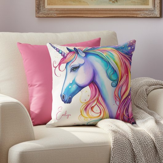 Coussin Unicorne avec nom personnalisé