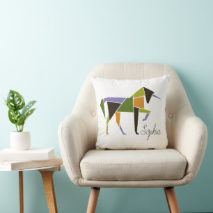Coussin Unicorne colorée - Tangram Abstrait moderne élégan