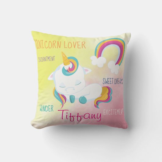 Coussin Unicorne couchant doux Conception arc-en-ciel (Recto)
