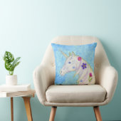 Coussin Unicorne de fleurs sur bleu (Chaise)