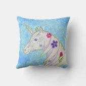Coussin Unicorne de fleurs sur bleu (Verso)