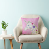 Coussin Unicorne de fleurs sur rose (Chaise)