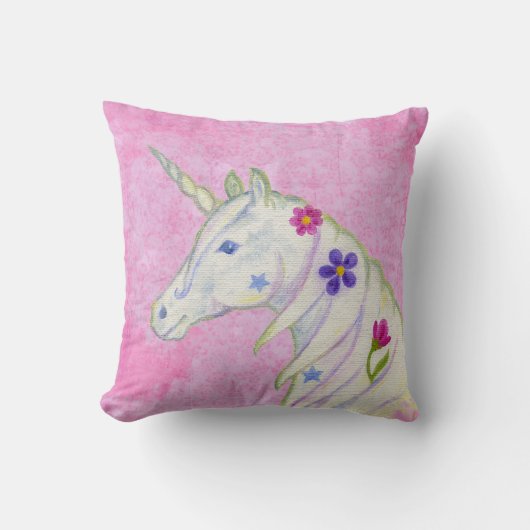 Coussin Unicorne de fleurs sur rose (Recto)