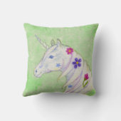 Coussin Unicorne de fleurs sur vert (Verso)