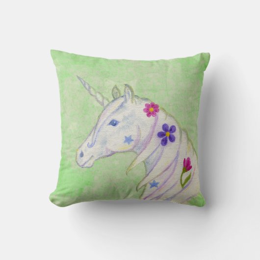 Coussin Unicorne de fleurs sur vert (Recto)