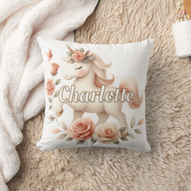 Coussin Unicorne de pastel Whimsical avec rose (Couverture)