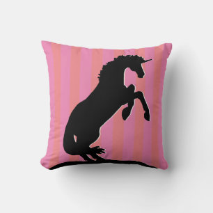 Coussin Unicorne d'élevage noir (rayé rose)