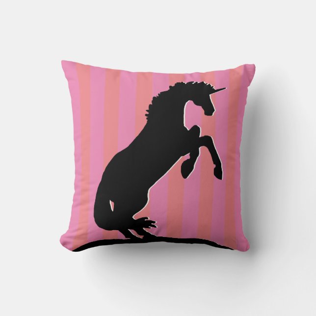 Coussin Unicorne d'élevage noir (rayé rose) (Recto)