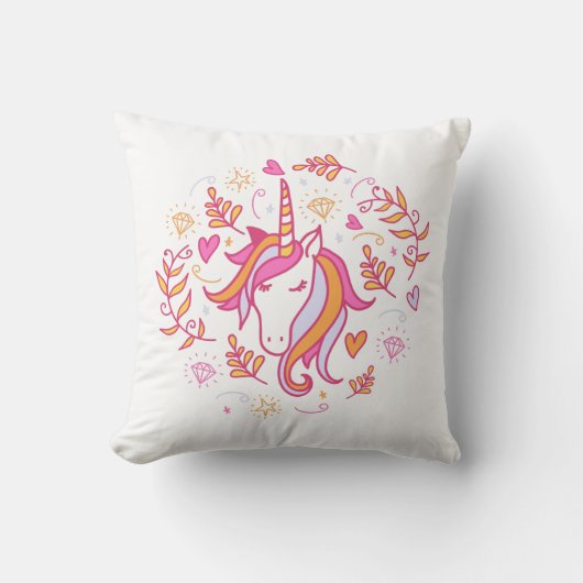 Coussin Unicorne en T-shirt rose et orange (Recto)