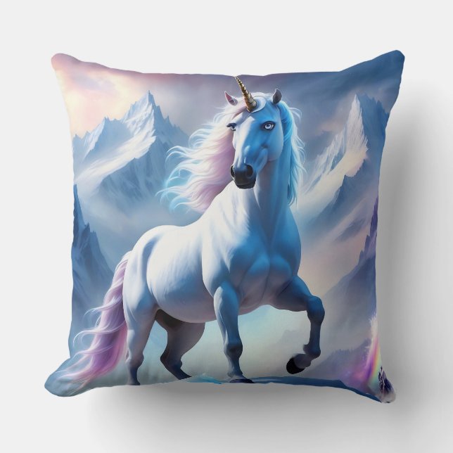 Coussin Unicorne enchantée dans un Imaginaire enneigé (Recto)