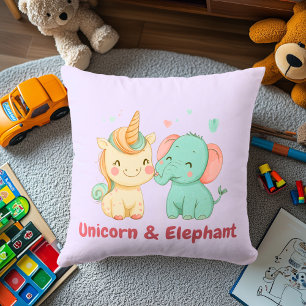 Coussin Unicorne et éléphant Décor des amis magiques pou