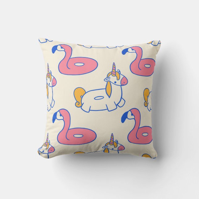 Coussin Unicorne et Flamant rose Amusement (Recto)
