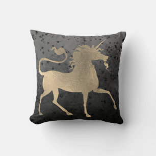Coussin Unicorne Horse Princess Black Gold Starry Night