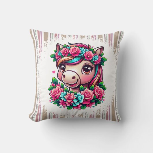 Coussin Unicorne magique avec fleurs (Recto)