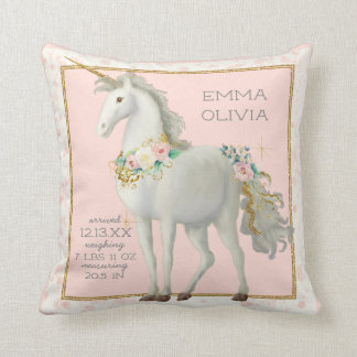 Coussin Unicorne magique BOHO Floral Baby Girl Birth Stats