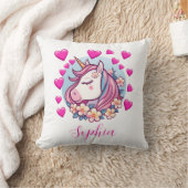 Coussin Unicorne mignonne, Coeurs et Fleurs roses, Nom per (Couverture)